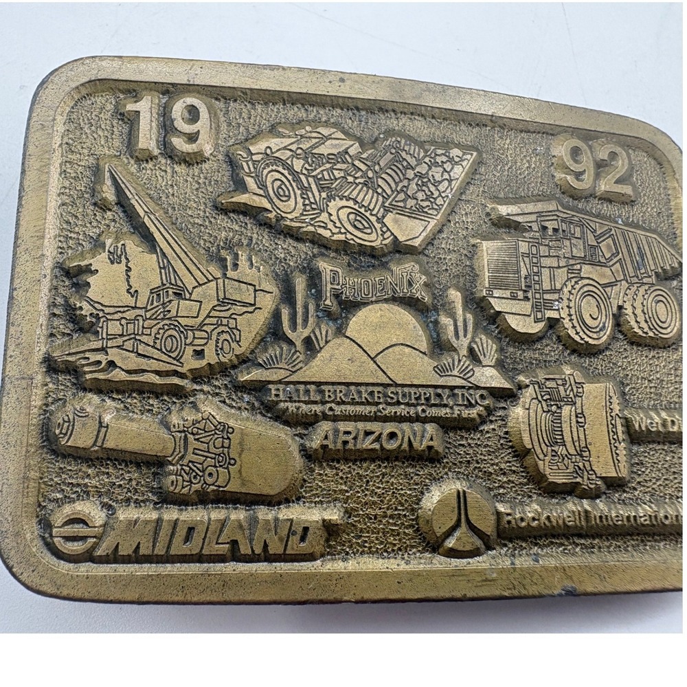 Midland Hall Brake Supply Belt Buckle 1992 Construction Brass Arizona Good‎ - Picture 2 of 5